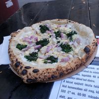 The March special pizza, with tofu ricotta and a creamy sauce at Vegazzi Specialty Pizzeria in Budapest