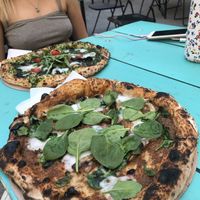 Mushroom pesto for me and normal pesto for my fiend, we added the rice mozzarella on both  at Vegazzi Specialty Pizzeria in Budapest