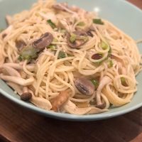Kinoko mushrooms and soy milk mayonnaise pasta at Gorey Cafe in Kyoto