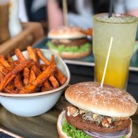 JUGLANS burger with sweet potato fries at Hans im Glück in Central Singapore