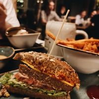 Burger's texture is amazing. at Hans im Glück in Central Singapore