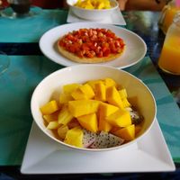 Fruit salad and Bruschetta tomato at Flower Power Restaurant in Koh Phayam