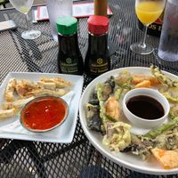 Tempura veggies & crispy tofu strips.  at Ok Bicycle Shop in Mobile