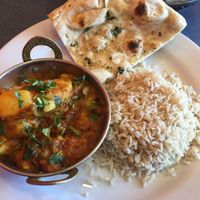 Kathal with brown rice and vegan naan at Rasoi in Pawtucket