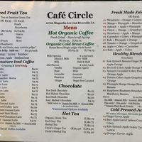 Menu  at Cafe Circle in Riverside