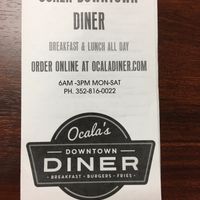 Menu  at Ocala's Downtown Diner in Ocala