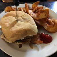 Mushroom Beyond Burger and thick curly fries at Ocala's Downtown Diner in Ocala