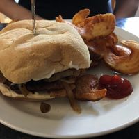 Mushroom Beyond Burger and thick curly fries at Ocala's Downtown Diner in Ocala