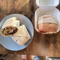 Elotes Burrito & Space Cowboy sandwich 👌🏼  at Supernova Vegan - Food Truck in Portland