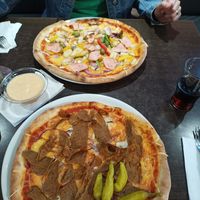 Vegana (top) and vegan Kebap (bottom) pizza at Catarina Restaurang och Pizzeria in Jonkoping