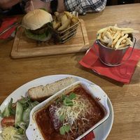 Vegan lasagna and burger   at The Brit in Port Talbot
