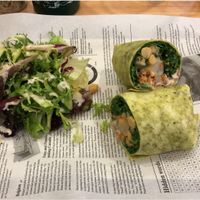 Vegan burrito with salad ( w/ vegan “honey” mustard sauce ) at Cocome in Sevilla