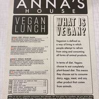 Vegan Lunch Menu 05/01/2021 at Anna's House in Westland