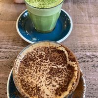 Coffee and matcha latte at East Village Cafe in Bristol