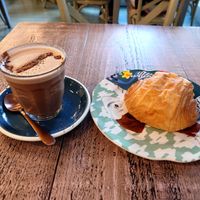 Mint hot chocolate & massive pain au chocolat at East Village Cafe in Bristol