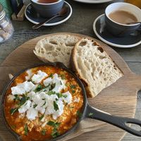 Vegan feta on shakshuka at East Village Cafe in Bristol