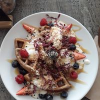 Buckwheat waffles at East Village Cafe in Bristol