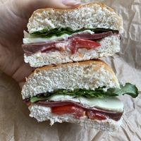 Vegan ham and mozzarella sandwich  at East Village Cafe in Bristol