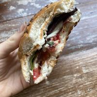 Vegan sandwich with 'ham’ at East Village Cafe in Bristol