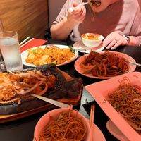 Noodles, tofu, crispy beef and chicken  at Little Yang Sing in Manchester