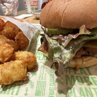 American ChzBurger and tater tots  #Veganuary at Next Level Burger - Concord in Concord