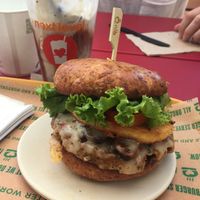 Brekkie burger and peanut butter cup shake  at Next Level Burger - Concord in Concord