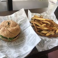 Beet burger and fries at Tasty's in Fernandina Beach