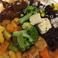 Rice, different tofu variations and a lot of veggies. All for about sever euros.  at Loving Hut - Spalena in Prague