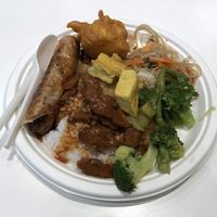 Rice and veggies/faux meat at Loving Hut - Spalena in Prague