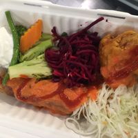 95czk for one spring roll, one tempura broccoli, little bit of steamed veg and two pinches of raw salads with sauce.  at Loving Hut - Spalena in Prague