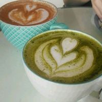 cashew matcha latte and soy carrot spice latte  at Dilly Dally in Halifax