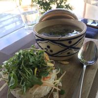 Eggplant dish with a side salad on top of garlic fried rice at Mai Jo Restaurant in Phu Quoc