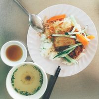 Broken rice with mock shredded pork skin(by vermicelli).  at Tinh Tam Trai in Phu Quoc