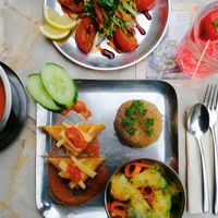 The lunch at 13€!
It was spicy polenta with mafé sauce, broccoli au gratin and quinoa, tomato soup and fresh salade :) at Cafe Beguin in Brussels