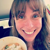 So happy after picking up a delicious curry! at Cook's Cuisine in Needles