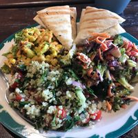 Salad trio-I love their selection of vegan salads! at The Minga Cafe in Dunnville