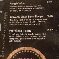 Veg menu at The Grumpy Monk in Myrtle Beach