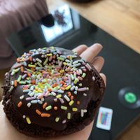 V cake donut  at Happy Zoe Vegan Bakery in Brooklyn