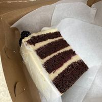 Red velvet cherry cake slice- enormous! at Happy Zoe Vegan Bakery in Brooklyn