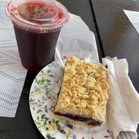 Iced hibiscus tea and berry crumble cake  at Happy Zoe Vegan Bakery in Brooklyn