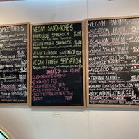 Menu board at Happy Zoe Vegan Bakery in Brooklyn