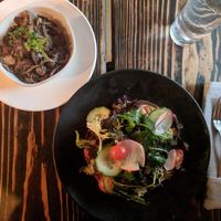 Cast iron socca and the side of mushrooms. at XYST in New York City