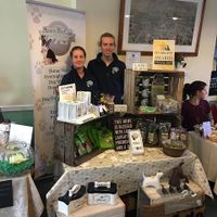 One of Amity Pet Care's stalls at a Surrey Vegan Fair, selling a range of plant-based, ethical treats and pet food, as well as other natural products. at Pino's Pals Premium Cat Care in Redhill
