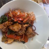 Korean bbq bowl with fried seitan  at Three Carrots - Fountain Square in Indianapolis