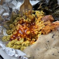 Scrambled tofu was bland until Cholula was added  at Three Carrots - Fountain Square in Indianapolis