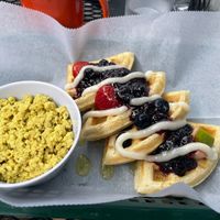 Sweet waffles with tofu scramble  at Three Carrots - Fountain Square in Indianapolis