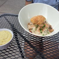 Loaded biscuits and gravy with grits  at Three Carrots - Fountain Square in Indianapolis