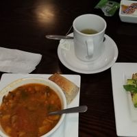 Winter soup, Avocado Toast Twist and organic green tea.  LOVED BOTH DISHES at Plum Cafe in Roswell