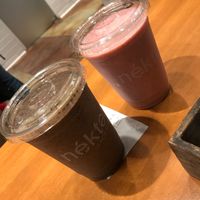 Berry Banana Burst smoothie + custom creation smoothie at Nekter Juice Bar in Vancouver