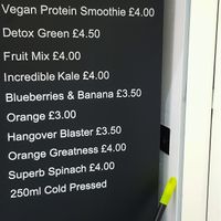 Menu board at DNA Juices in South West London
